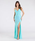 Feel instantly put-together in the Kensley Open Back Slit Sequin Formal Dress in turquoise, a summer wedding guest dress designed for confident style and all-out celebration.