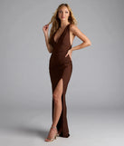 Step into summer looking effortlessly chic in the Jenn V-Neck Strappy Back Slit Long Formal Dress in brown, a must-have Windsor dress for your warm-weather wardrobe.