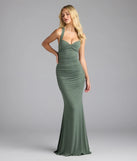 Step into summer looking effortlessly chic in the Tatiana Lace-Up Mermaid Glitter Formal Dress in olive green, a must-have Windsor dress for your warm-weather wardrobe.