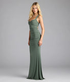 Step into summer looking effortlessly chic in the Tatiana Lace-Up Mermaid Glitter Formal Dress in olive green, a must-have Windsor dress for your warm-weather wardrobe.