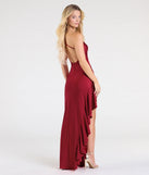 Make a statement in the Isabella One-Shoulder Ruffle Slit Formal Dress, a bold red prom dress designed to exude confidence, elegance, and a striking prom-night look.
