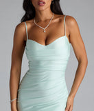 Own the spotlight in the Marcie Cowl Neck Slit Mermaid Formal Dress, a mint green formal dress crafted to deliver luxe style for summer weddings, Army Balls, or any special event.
