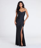 Make a bold statement in the Marcie Cowl Neck Slit Mermaid Formal Dress in black, the perfect spring dress for weddings, cocktail hours, nights out, and/or seasonal celebrations.