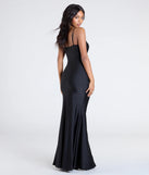 Make a bold statement in the Marcie Cowl Neck Slit Mermaid Formal Dress in black, the perfect spring dress for weddings, cocktail hours, nights out, and/or seasonal celebrations.