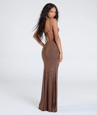 Make a bold statement in the Ariadna Strappy Open Back Slit Glitter Formal Dress in brown, the perfect spring dress for weddings, cocktail hours, nights out, and/or seasonal celebrations.