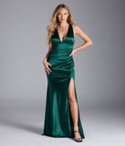 Turn heads at Prom 2025 in this hunter green prom dress, where statement-making details meet the iconic style of the Judy Open Back Slit Mermaid Satin Formal Dress.