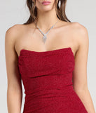 Own the spotlight in the Perry Glitter Knit Wrap Slit Mermaid Dress, a red formal dress crafted to deliver luxe style for summer weddings, Army Balls, or any special event.