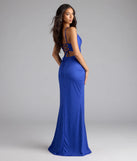 Own the spotlight in the Mariam Lace-Up Slit Mermaid Glitter Formal Dress, a royal blue formal dress crafted to deliver luxe style for summer weddings, Army Balls, or any special event.
