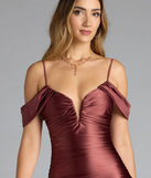 Turn heads at Prom 2025 in this brown prom dress, where statement-making details meet the iconic style of the Jelene Cold Shoulder Mermaid Satin Formal Dress.