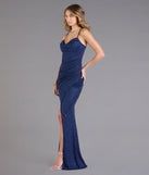 Johanna Cowl Neck Slit Glitter Formal Dress