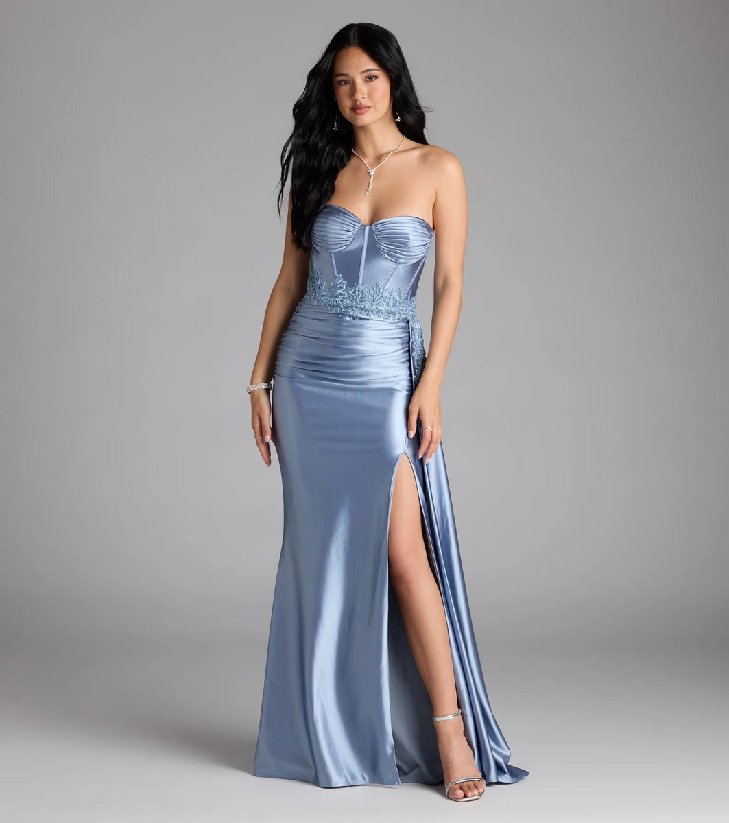 Christiane Corset Satin Formal Dress With Sash & Windsor