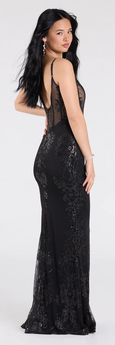 The Lindsay Corset Mermaid Sequin Glitter Formal Dress is a show-stopping black prom dress, offering a sleek, slimming silhouette that enhances your natural beauty for an unforgettable night.