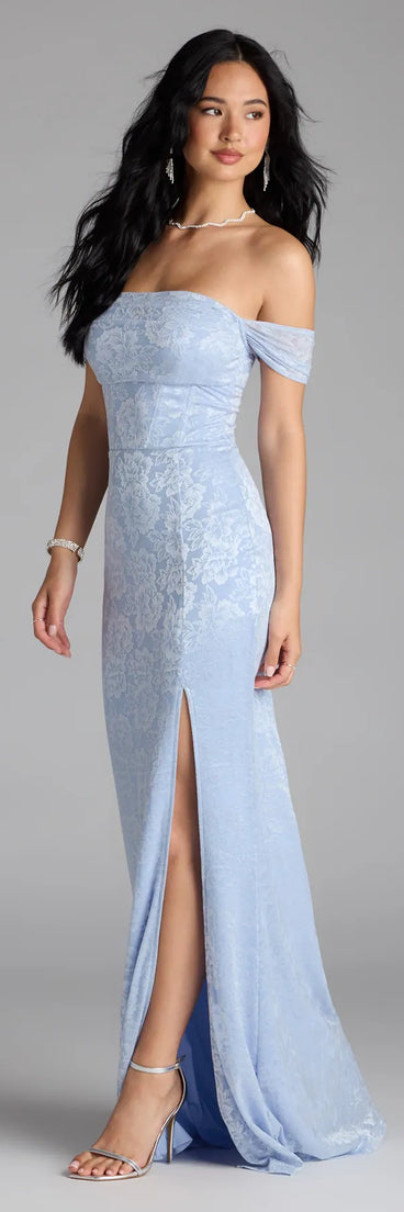 Feel instantly put-together in the Candence Corset Mermaid Lace Formal Dress in light blue, a stylish wedding guest dress designed for confident style and all-out celebration.