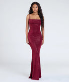 Make a statement in the Joan Lace-Up Mermaid Glitter Formal Dress in wine, a bold red prom dress designed to exude confidence, elegance, and a striking prom-night look.