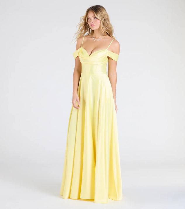 Alira Cold Shoulder A-Line Satin Formal Dress