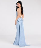 Step into the Prom 2025 dance in the Gwendolyn Glitter Knit Bow-Back Mermaid Dress in light blue, a stunning blue prom dress designed to complement any theme with its timeless allure and statement-making style.