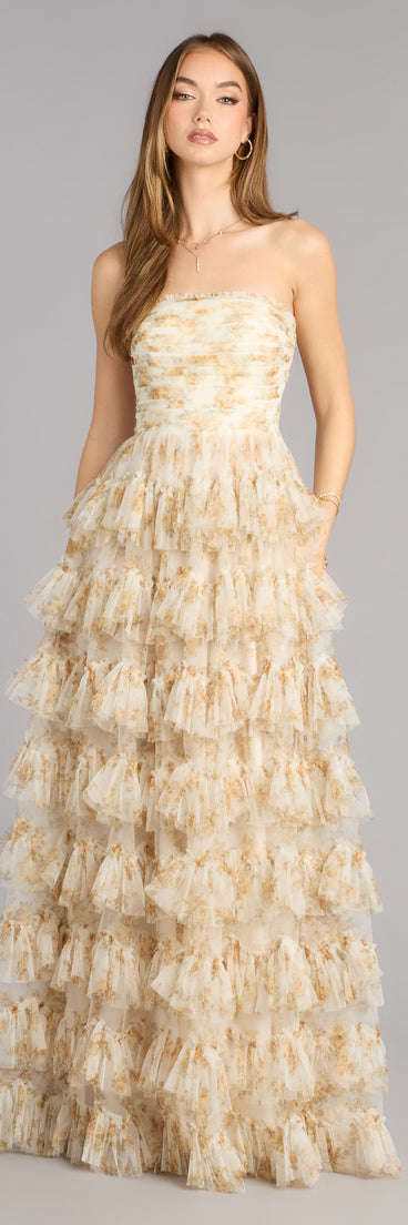 lace and ruffle dress Madisyn Floral Lace-Up Ruffle Ball Gown