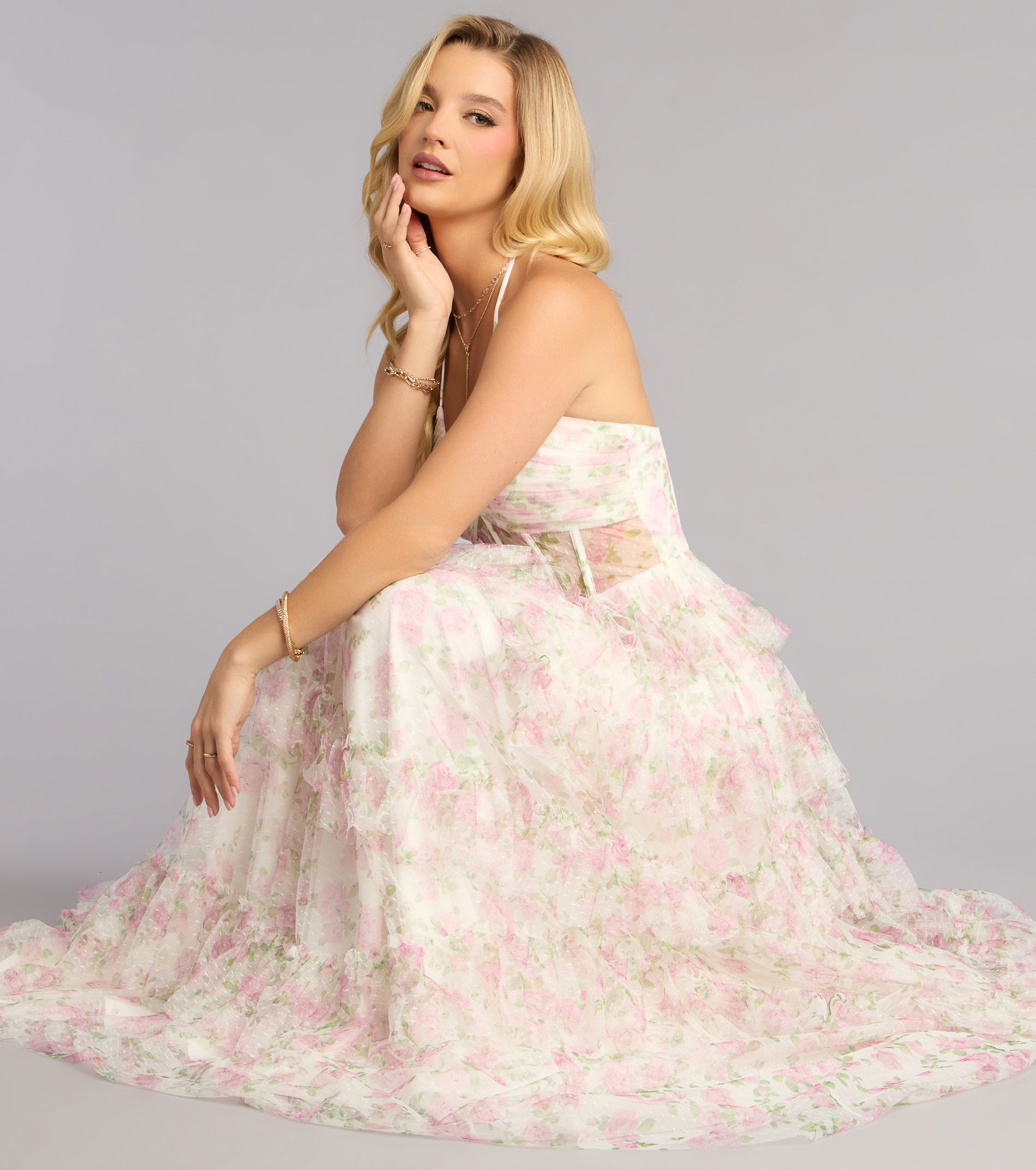 Lynn Floral Swiss Dot A-Line Ball Gown | Windsor