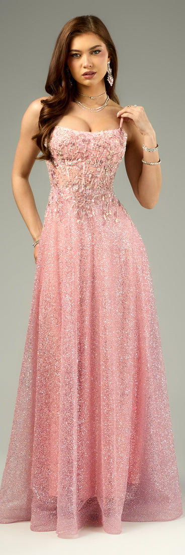 Pick a ball gown from Windsor for your next formal event or special occasion like the Gloria Lace-Up Corset A-Line Ball Gown in pink, featuring a voluminous silhouette, structured bodice, and elegant detail.