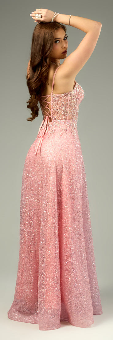 Style a ball gown like the Gloria Lace-Up Corset A-Line Ball Gown in pink designed with a full skirt, defined waist, and refined finish for special occasions.