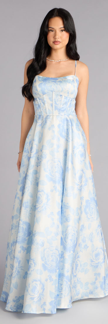 Jackie Floral Satin A-Line Ball Gown