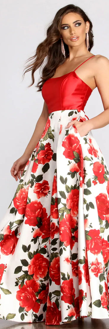 Terri Floral Printed Lace Up Back Ball Gown