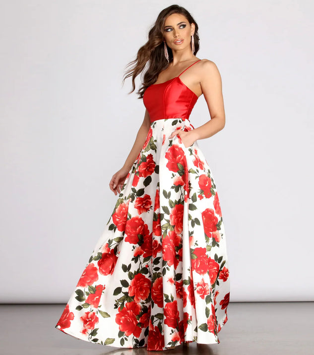 Terri Floral Printed Lace Up Back Ball Gown