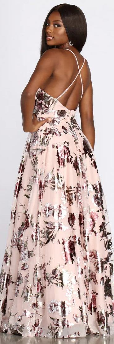 Mariah Floral Foil Print Ball Gown