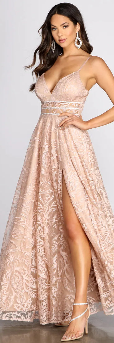 Dacia Embroidery Mesh Rhinestone Ball Gown