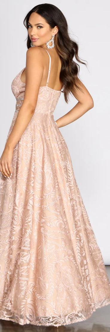 Dacia Embroidery Mesh Rhinestone Ball Gown