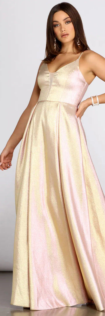Jamille Metallic Glitter Pleated Ball Gown