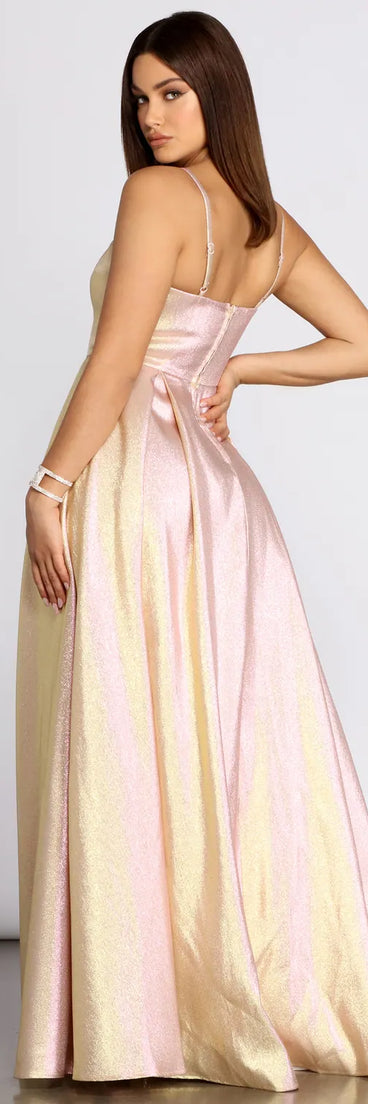 Jamille Metallic Glitter Pleated Ball Gown