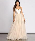 Emily Satin V Neck Tulle Ball Gown