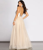 Emily Satin V Neck Tulle Ball Gown