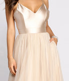 Emily Satin V Neck Tulle Ball Gown