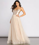 Emily Satin V Neck Tulle Ball Gown