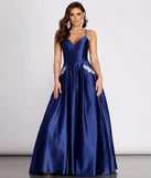 Rochella Satin Rhinestone Trim Ball Gown