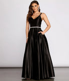 Caris Rhinestone Trim Satin Dress