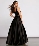 Caris Rhinestone Trim Satin Dress