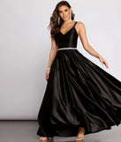 Caris Rhinestone Trim Satin Dress