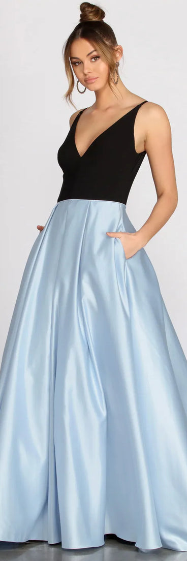 Lila Deep V Satin Ball Gown