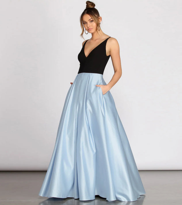 Lila Deep V Satin Ball Gown