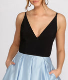 Lila Deep V Satin Ball Gown