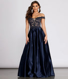 Soni Off Shoulder Floral Applique Ball Gown
