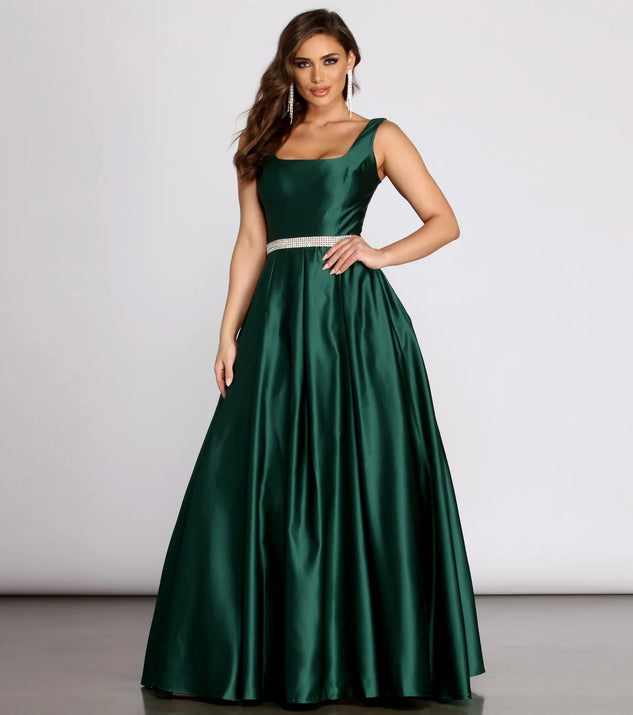 Yenni Satin Rhinestone Trim Ball Gown