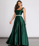 Yenni Satin Rhinestone Trim Ball Gown