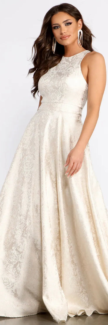 Gisella Brocade High Neck Ball Gown