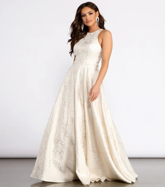 Gisella Brocade High Neck Ball Gown