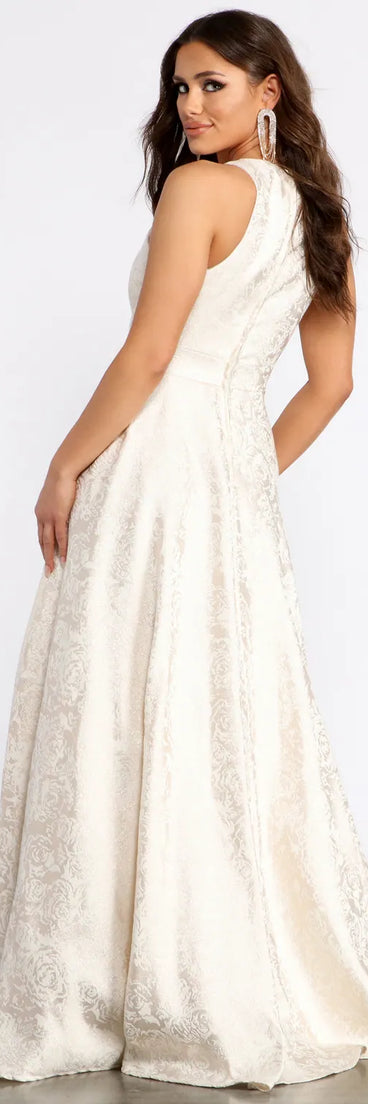 Gisella Brocade High Neck Ball Gown