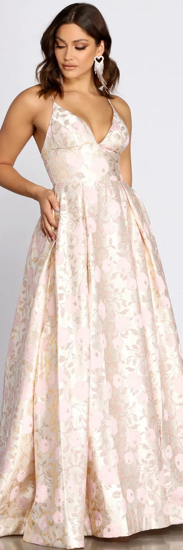 Jessica Brocade Floral Ball Gown